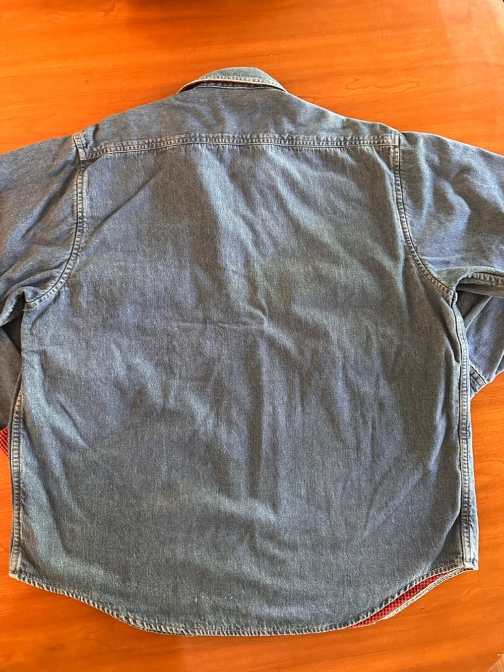 Vintage L.L. Bean Blue Denim Shirt Jacket with Red Check Flannel Lining Large - Picture 6 of 6